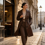 Faux-Leather Belted Trench Coat