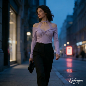 A185 Halterneck Lace Long-Sleeve Top