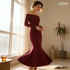 Off-Shoulder Pleated Knit Maxi Dress