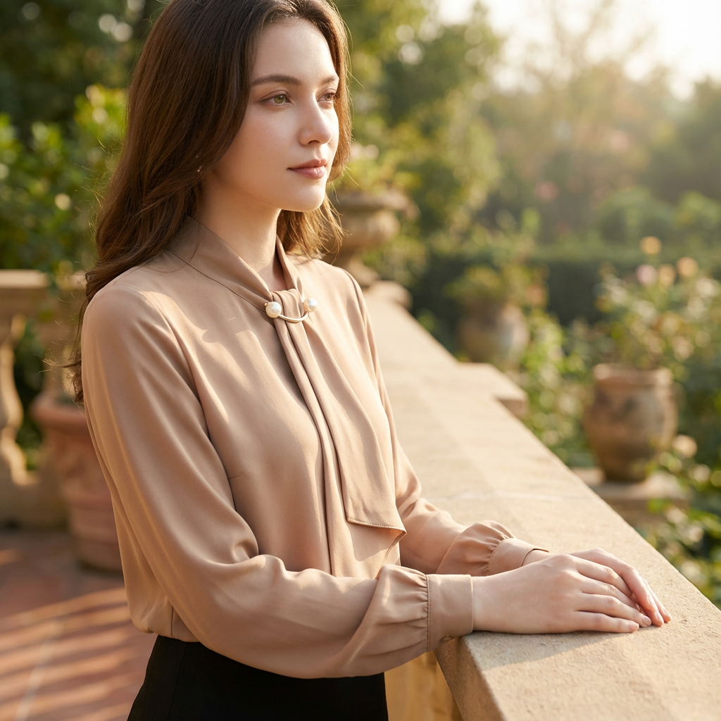 Lantern-Sleeve Korean Chiffon Top