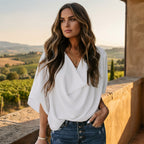 American Loose V-Neck Chiffon Tee