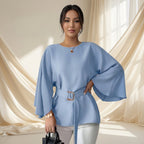 Elegant Mid-Sleeve Belted Chiffon Top
