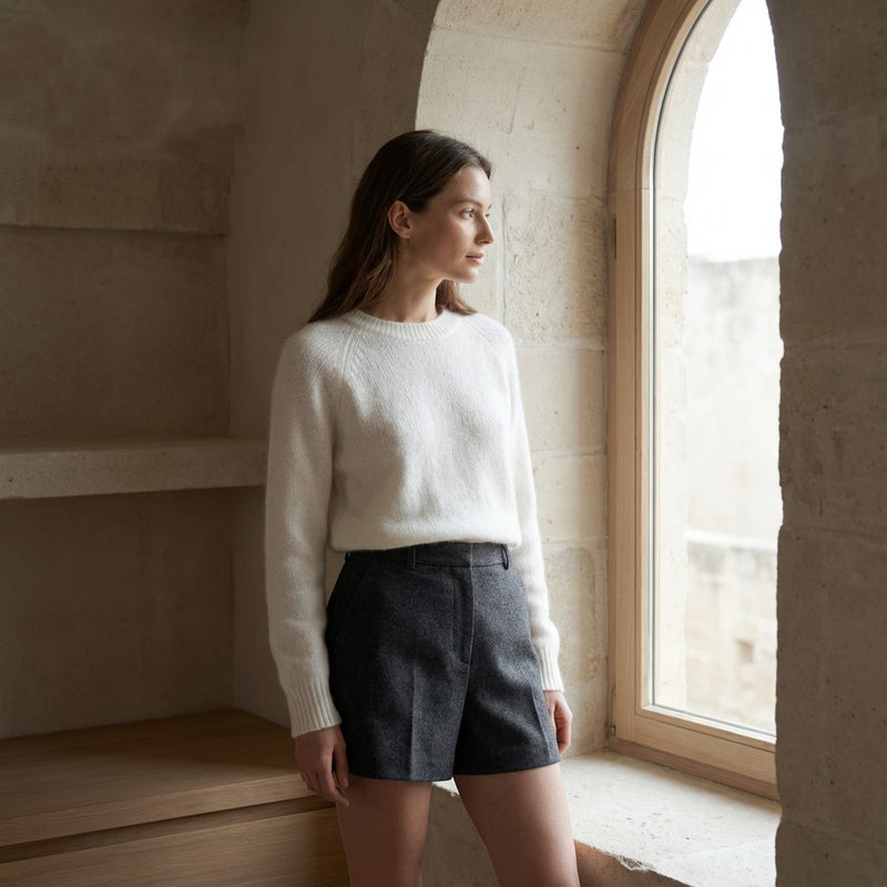 HIGH-WAIST WOOLEN STRAIGHT SHORTS