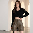 Harajuku High-Waist PU Leather A-Line Shorts
