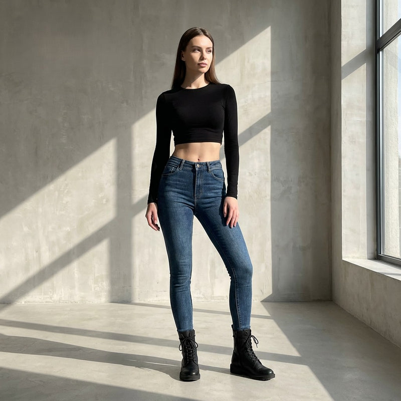 Blue High-Waist Pencil Pants