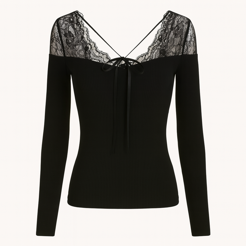 Lace-Up Slim Long Sleeve Top