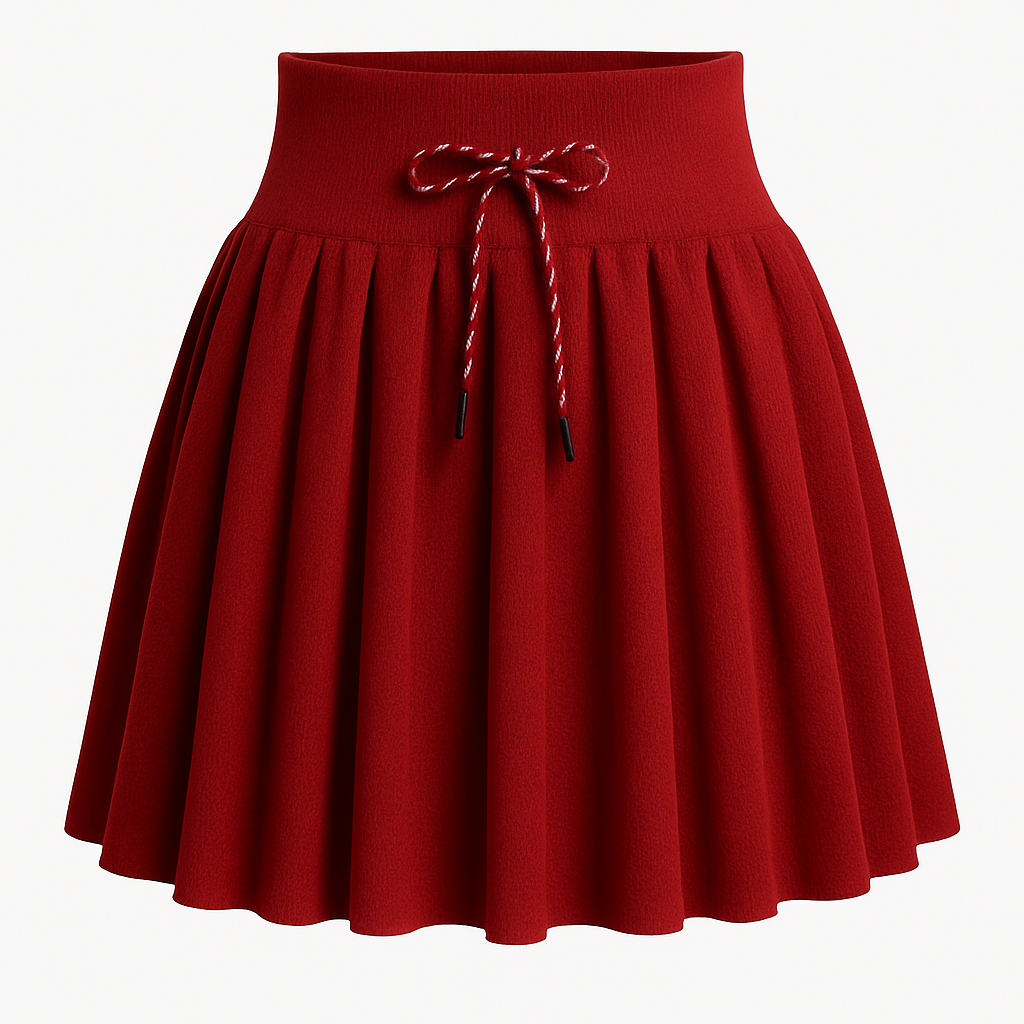 Knit Pleated Rope-Tie Mini Skirt