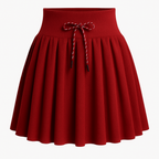 Knit Pleated Rope-Tie Mini Skirt