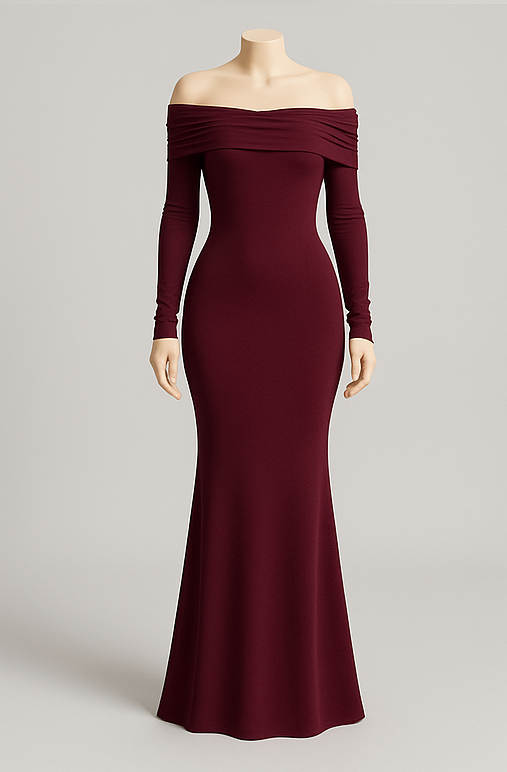 Off-Shoulder Pleated Knit Maxi Dress