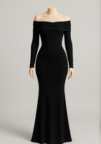 Off-Shoulder Pleated Knit Maxi Dress