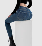 Blue High-Waist Pencil Pants