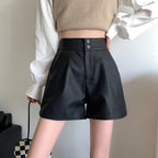 Harajuku High-Waist PU Leather A-Line Shorts