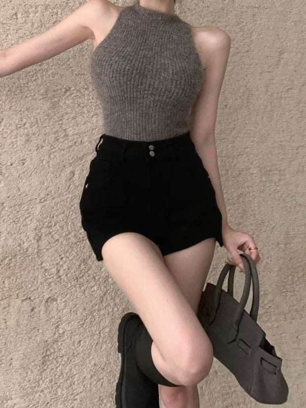 High-Waist Baggy 3/4 Pants