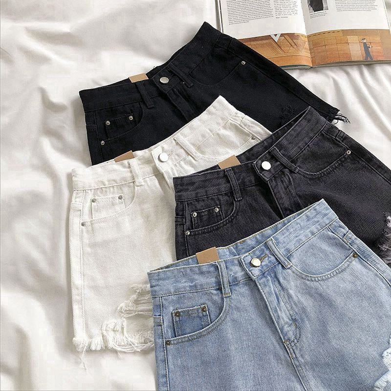 Ripped High-Waisted Denim Shorts