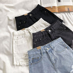 Ripped High-Waisted Denim Shorts