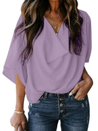 American Loose V-Neck Chiffon Tee