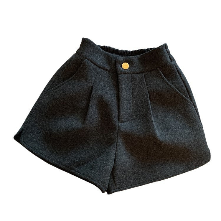 Thick Woolen Slit Wide-Leg Shorts