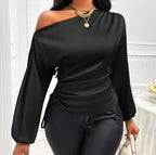 Asymmetrical Satin Slope-Collar Shirt