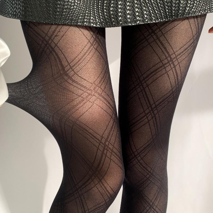 Black Diamond Plaid Silk Stockings
