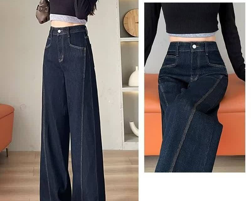 Blue-Gray High-Waist Straight Slacks