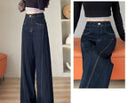 Blue-Gray High-Waist Straight Slacks
