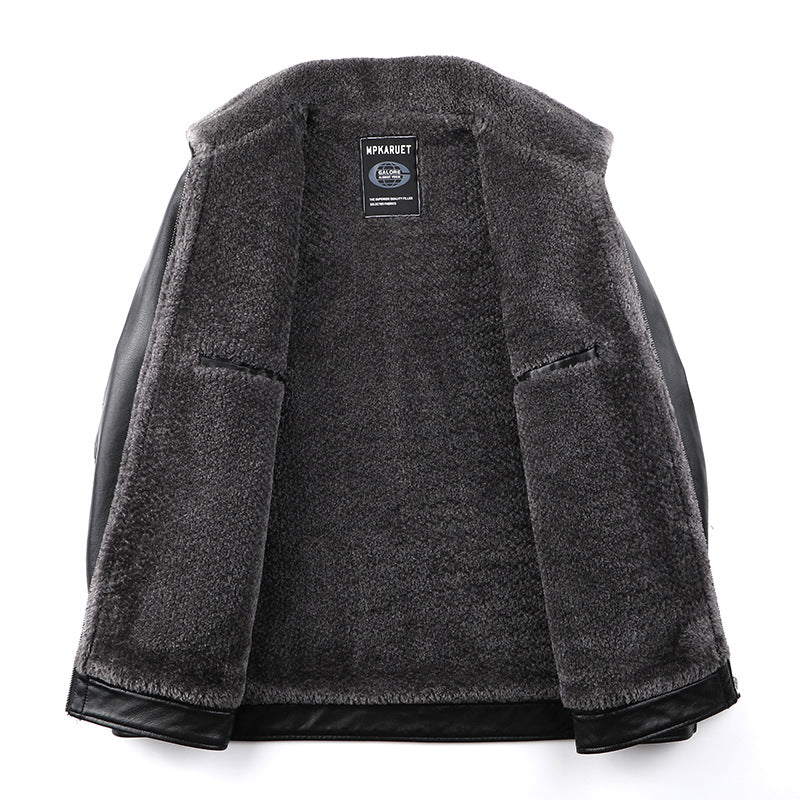 Winter Men’s Thickened Lapel Leather Jacket