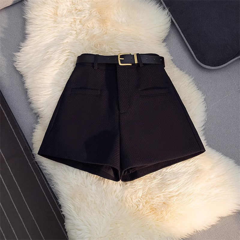High-Waist Woolen Straight Shorts