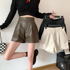 Harajuku High-Waist PU Leather A-Line Shorts