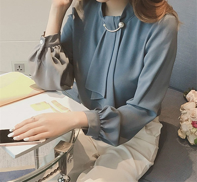 Lantern-Sleeve Korean Chiffon Top