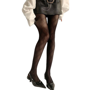 Black Diamond Plaid Silk Stockings