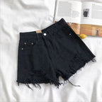 Ripped High-Waisted Denim Shorts