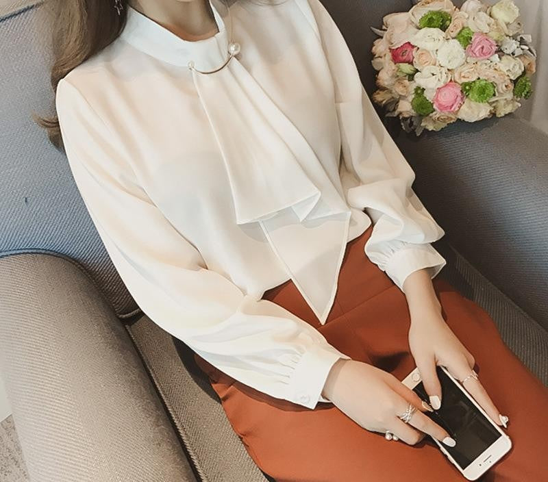 Lantern-Sleeve Korean Chiffon Top