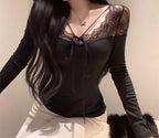Lace-Up Slim Long Sleeve Top