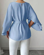 Elegant Mid-Sleeve Belted Chiffon Top