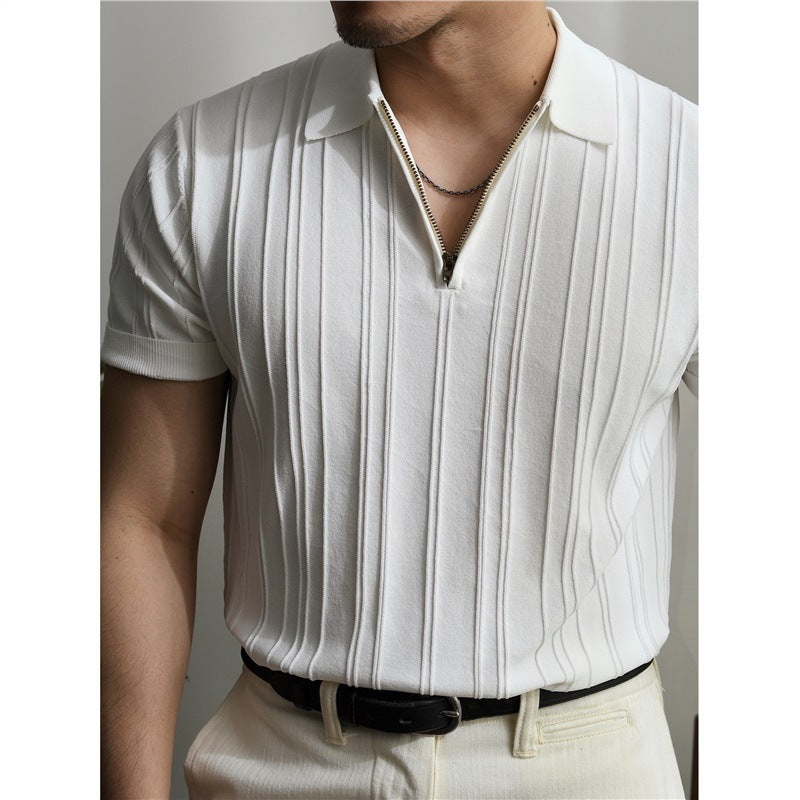 Men’s Half-Zip Striped Polo
