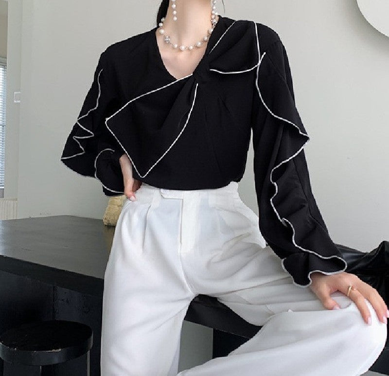 Commuter Long Sleeve Doll Collar Chiffon Shirt
