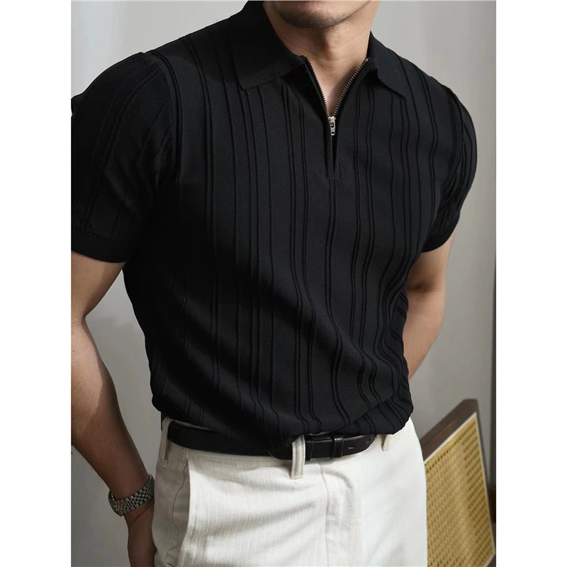 Men’s Half-Zip Striped Polo