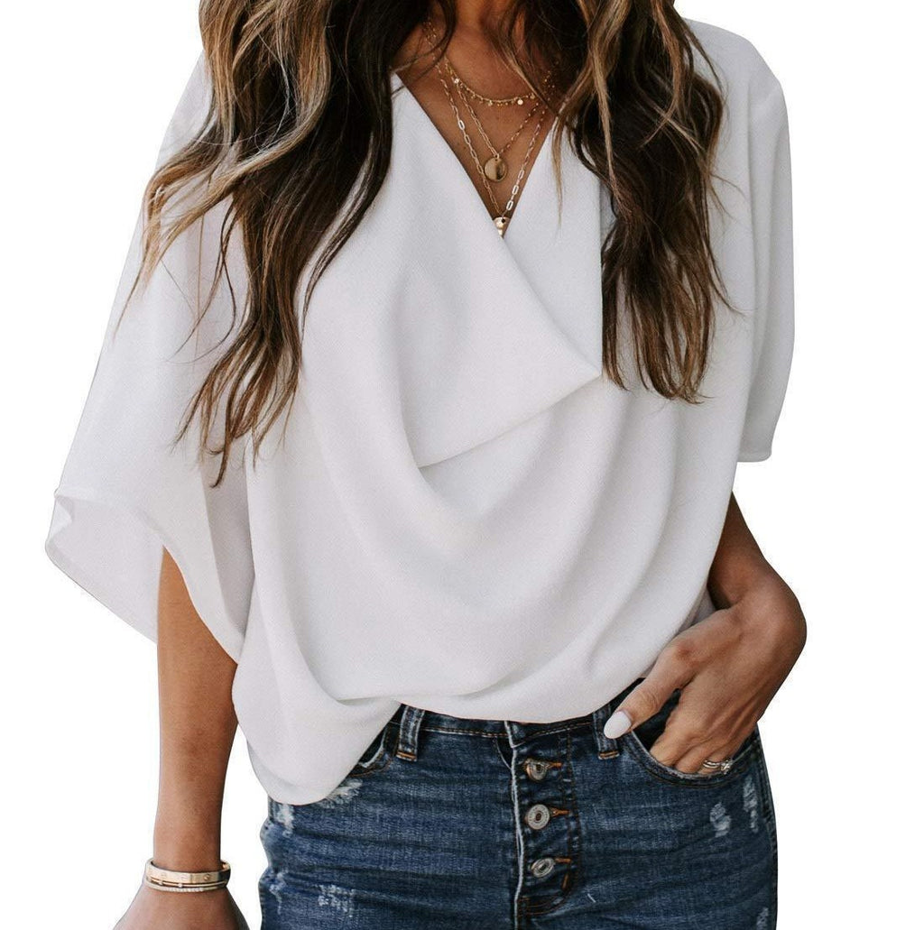 American Loose V-Neck Chiffon Tee