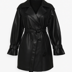 Faux-Leather Belted Trench Coat
