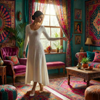 Chinoiserie Mesh Hooded Long Dress