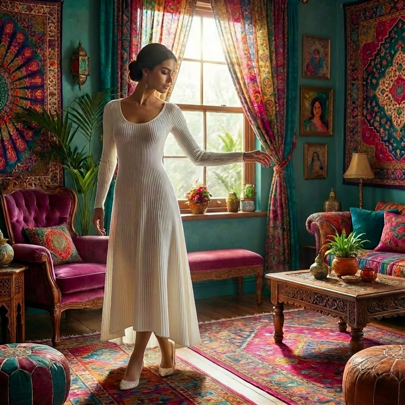 Chinoiserie Mesh Hooded Long Dress